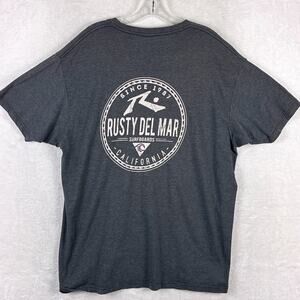 VTG Rusty Del Mar Surfboards Tshirt Mens XL Gray Skate Surf SoCal California USA